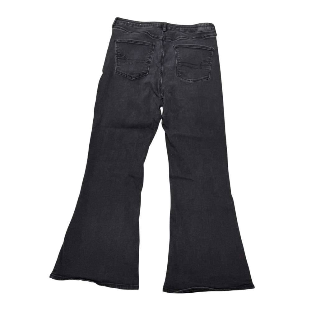 American Eagle Black High Waisted Button Fly Flare Jeans Next Level Stretch‎ 14R - Picture 2 of 10